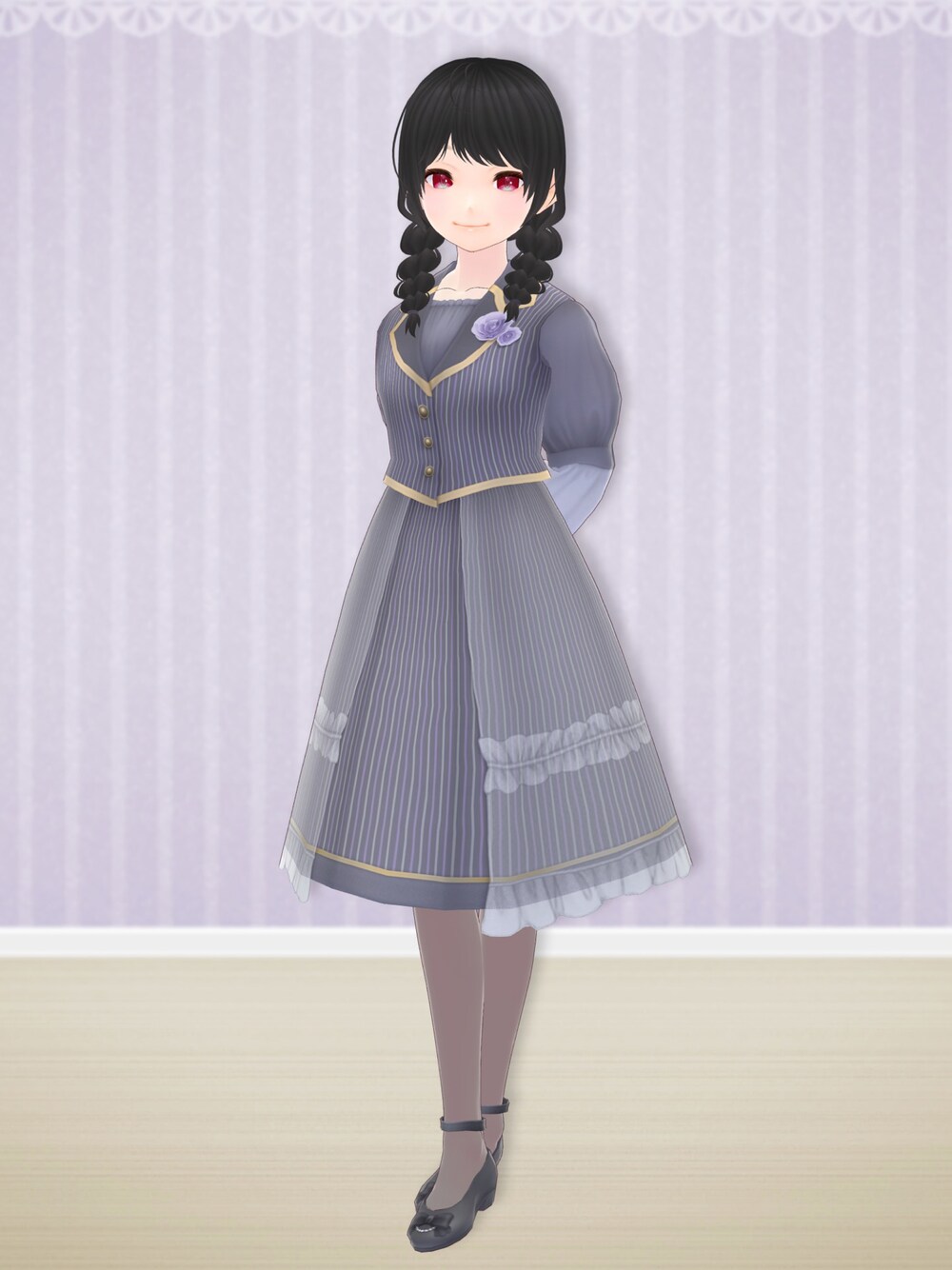 「綿雪ひぃ、VRoid、バーチャルファッション、ドレス、コラボ、コラボレーション」｜「Hii's closet.のアイテム（ドレス、グレー系）」を使った、八雲ももさん（レディース・160cm）の秋コーディネートの1枚目の写真