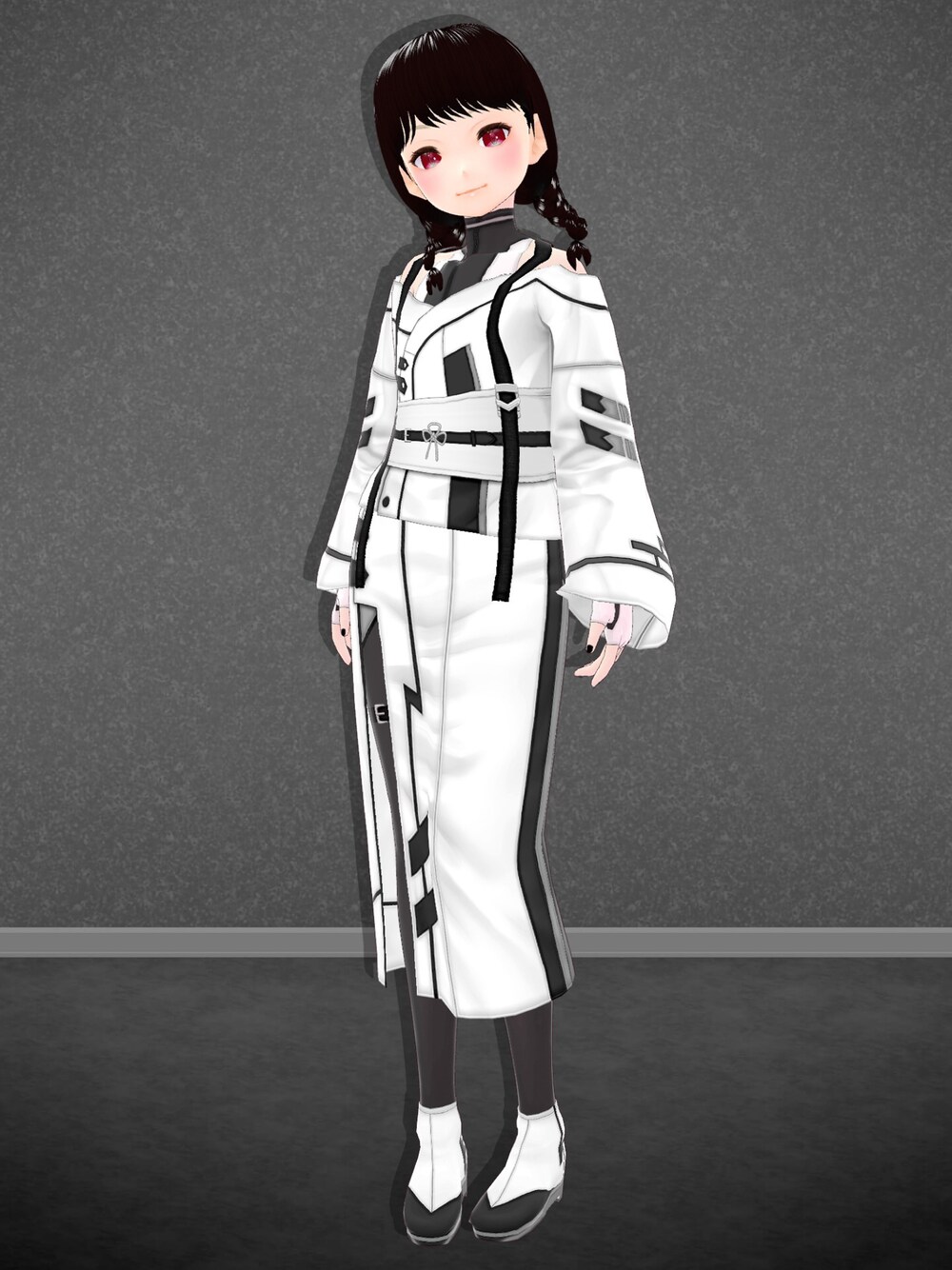 「和風、サイバー、着物、きもの、kimono、おしゃれさんと繋がりたい、VRoid、バーチャルファッション」｜「猫面飾屋のアイテム（着物、ホワイト系）」を使った、八雲ももさん（レディース・160cm）の冬コーディネートの1枚目の写真