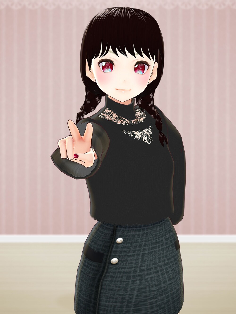 「VRoid、バーチャルファッション、秋のコーデ、ニット/セーター」｜「piriodのアイテム（ニット/セーター、ブラック系）」を使った、八雲ももさん（レディース・160cm）の秋コーディネートの1枚目の写真