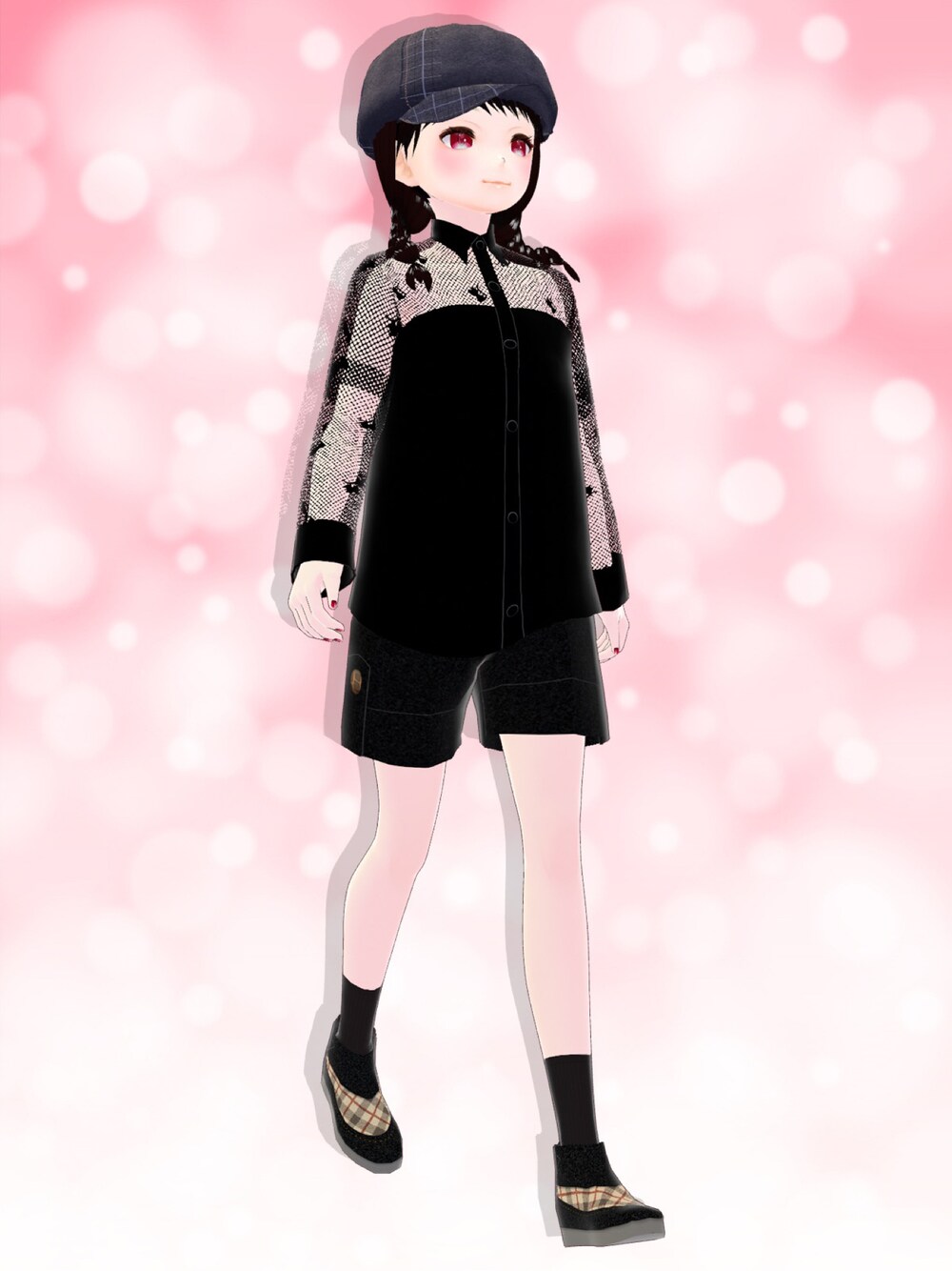 「レース、ブラウス、ハンチング、メッシュ、透け感、透けトップス、VRoid、バーチャルファッション、いいね、save、フォローお願いします🤑、おしゃれさんと繋がりたい」｜「蒼空の下の市場のアイテム（ハンチング/ベレー帽、グレー系）」を使った、八雲ももさん（レディース・160cm）の冬コーディネートの1枚目の写真