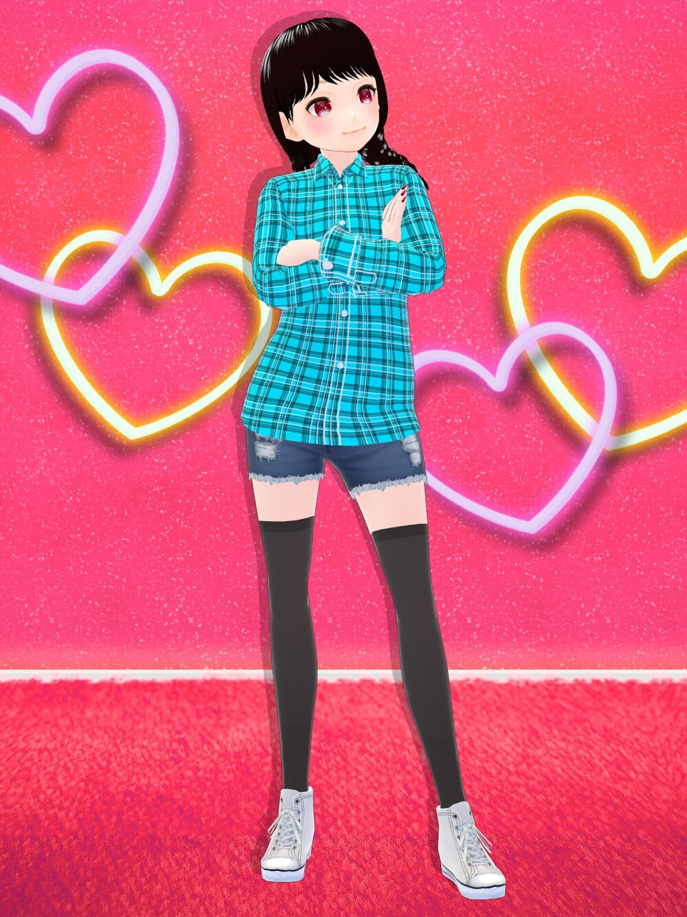 「シャツスタイル、シャツ、シャツコーデ、ターコイズブルー、VRoid、バーチャルファッション」｜「Soico Worksのアイテム（シャツ/ブラウス、ブルー系）」を使った、八雲ももさん（レディース・160cm）の冬コーディネートの1枚目の写真