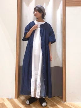 「デニムワンピース」｜「アイテム（ハンチング/ベレー帽）」を使った、ゆささん（レディース・156cm）の夏コーディネート