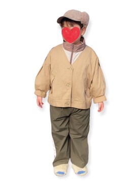 「RETRO GIRL（レトロガール）のアイテム（ノーカラージャケット）」を使った、皇琥さん（キッズ・120cm）の冬コーディネート