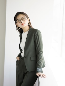 「アイテム（ノーカラージャケット、グリーン系）」を使った、whitecollectionさん（レディース・165cm）の夏コーディネート