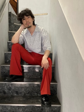 「Adoon plain（アドーンプレーン）のアイテム（パンツ）」を使った、のく坊さん（メンズ・172cm）の夏コーディネート