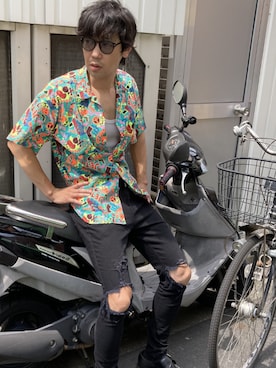 「roshell（ロシェル）のアイテム（パンツ）」を使った、のく坊さん（メンズ・172cm）の夏コーディネート