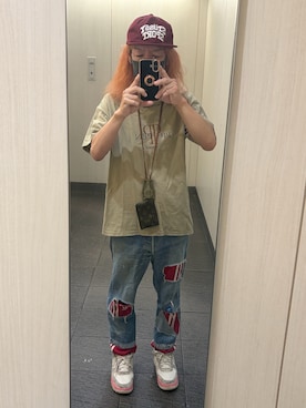 「STUSSY（ステューシー）のアイテム（キャップ、レッド系）」を使った、kou198402さん（メンズ・160cm）の夏コーディネート