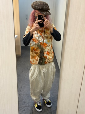 「USEDのアイテム（シャツ/ブラウス、オレンジ系）」を使った、kou198402さん（メンズ・160cm）の夏コーディネート