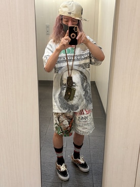 「NEW ERA（ニューエラ）のアイテム（キャップ、ホワイト系）」を使った、kou198402さん（メンズ・160cm）の夏コーディネート