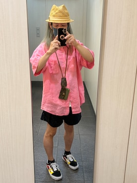「STUSSY（ステューシー）のアイテム（帽子、ベージュ系）」を使った、kou198402さん（メンズ・160cm）の夏コーディネート