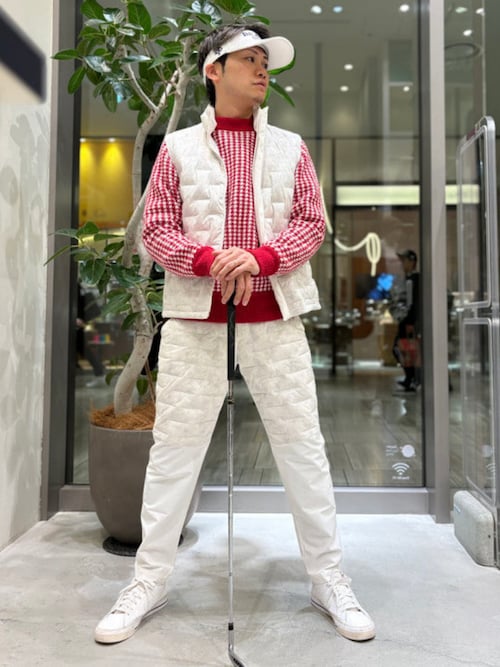 新品未着用【Beams Golf】ニットセーター アイボリー/レッド BEAMS GOLF（ビームス ゴルフ）PURPLE LABEL / クルーネック カシミヤ