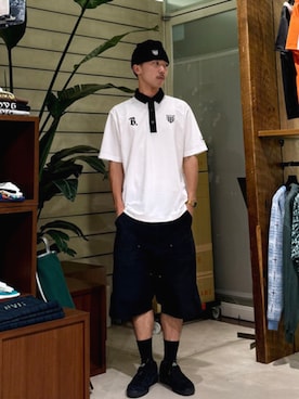 「BEAMS GOLF（ビームスゴルフ）の【WEB限定】【別注】YOSHINORI KOTAKE / ポロシャツ (吸水速乾・UVカット）（ポロシャツ、ホワイト系）」を使った、BEAMS GOLFさん（メンズ・176cm）の夏コーディネート