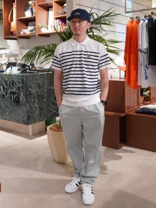 MEN〉【別注】LACOSTE / 鹿の子 ボーダー ポロシャツ