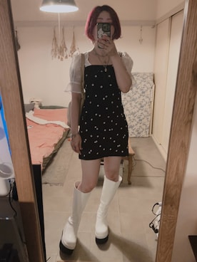 「UNIF（ユニフ）のアイテム（ブーツ）」を使った、Nehanさん（レディース・159cm）の夏コーディネート