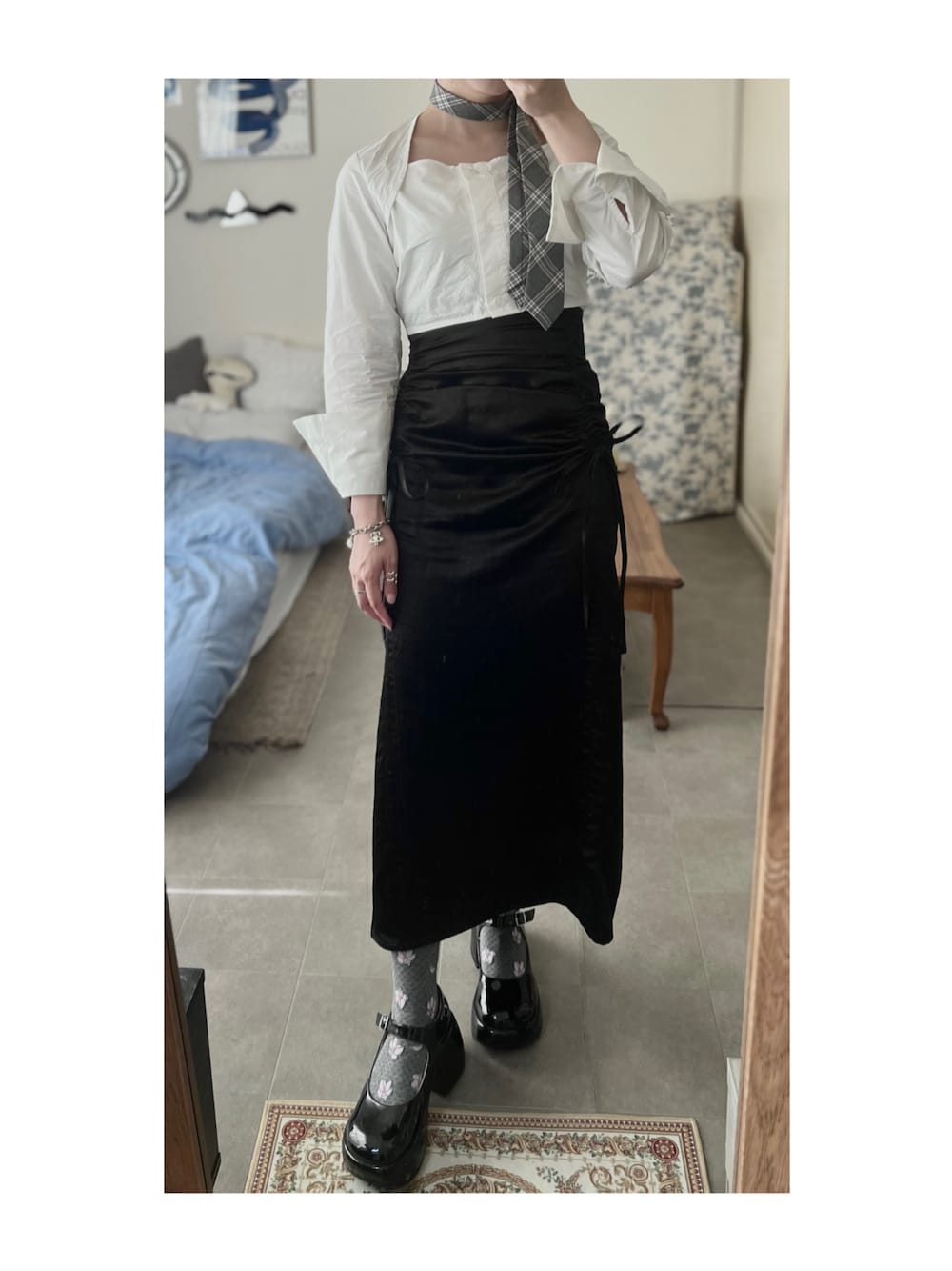 Satin Shirring Tight Skirt/サテンシャーリングタイトスカート