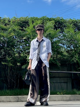 「GRANCY（グランシー）の【GRANCY】Redspiderlily Ska Ska Pants /彼岸花スカパンツ（その他パンツ）」を使った、hinataannnnさん（メンズ・172cm・10代）の夏コーディネート