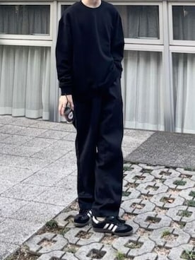 「GILDAN（ギルダン）の【ROOPTOKYO】GILDAN ６oz クルーネック 袖リブ ロングスリーブTee /ロンT 無地カットソー オーバーサイズ 2026年春夏（Tシャツ/カットソー、ブラック系）」を使った、rooptokyokkさん（メンズ・173cm）の春コーディネート