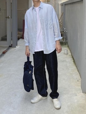 「Dickies（ディッキーズ）の【ROOPTOKYO 別注】Dickies/ディッキーズ EASY WORK PANTS イージーワークパンツ ユニセックス チノパンツ 2026年春夏（チノパンツ、ブラック系）」を使った、rooptokyokkさん（メンズ・178cm）の夏コーディネート