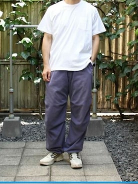 「GILDAN（ギルダン）のGILDAN/ギルダン 5.3oz プレミアムコットン 半袖無地Tシャツ 2026年春夏（Tシャツ/カットソー、ホワイト系）」を使った、rooptokyokkさん（メンズ・173cm）の春コーディネート