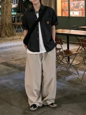 「CROSS & STITCH（クロスステッチ）の【ユニセックス】CROSS&STITCH/クロスアンドステッチ USAコットン クルーネック  オーバーサイズ 無地Tシャツ / 半袖 メンズ レディース ユニセックス 2026年 夏 夏服（Tシャツ/カットソー、ホワイト系）」を使った、rooptokyokkさん（メンズ・178cm）の夏コーディネート