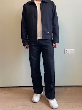 「Dickies（ディッキーズ）のDickies/ディッキーズ LOOSE FIT ダブルニー センタープレス ワークパンツ スケーターパンツ 85283 レングス32 2026年春夏（チノパンツ、ブラック系）」を使った、rooptokyokkさん（メンズ・173cm）の夏コーディネート