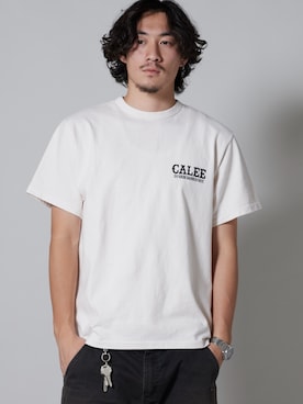 「CALEE（キャリー）のCALEE/キャリー GARMENT DYE CALEE LOGO TEE ガーメントダイ コットンTシャツ 2026年 夏 夏服（Tシャツ/カットソー、ホワイト系）」を使った、rooptokyokkさん（メンズ・178cm）の夏コーディネート