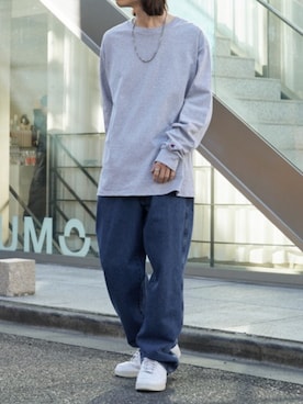 「Champion（チャンピオン）のChampion Authentic T-SHIRTS チャンピオン 5.2oz オーバーサイズ長袖Tシャツ オーバーサイズ ロンT 2026年 夏 夏服（Tシャツ/カットソー、グレー系）」を使った、rooptokyokkさん（メンズ・178cm）の夏コーディネート
