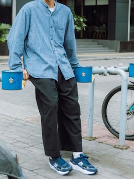 「FRUIT OF THE LOOM（フルーツオブザルーム）のFRUIT OF THE LOOM×ROOPTOKYO/フルーツオブザルーム×ループトウキョウ ブランドロゴ コラボＴシャツ メンズ レディース ユニセックス 2026年春夏春服 夏服（Tシャツ/カットソー、ホワイト系）」を使った、rooptokyokkさん（メンズ・173cm）の夏コーディネート
