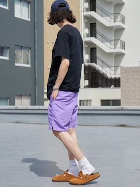 「FRUIT OF THE LOOM（フルーツオブザルーム）のFRUIT OF THE LOOM×ROOPTOKYO/フルーツオブザルーム×ループトウキョウ ブランドロゴ コラボＴシャツ メンズ レディース ユニセックス 2026年春夏春服 夏服（Tシャツ/カットソー、ホワイト系）」を使った、rooptokyokkさん（メンズ・173cm）の夏コーディネート