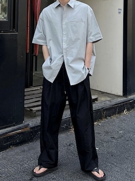 「Dickies（ディッキーズ）の【お気に入り数11万人突破】Dickies/ディッキーズ THE ORIGINAL FIT 874 TCツイル センタープレス スケーターパンツ レングス32インチ ワークパンツ イージーパンツ 2026年春夏（チノパンツ、ブラック系）」を使った、rooptokyokkさん（メンズ・178cm）の夏コーディネート