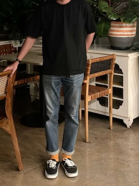 「GILDAN（ギルダン）のGILDAN/ギルダン 5.3oz プレミアムコットン 半袖無地Tシャツ 2026年 夏 夏服（Tシャツ/カットソー、ブラック系）」を使った、rooptokyokkさん（メンズ・173cm）の夏コーディネート