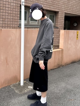 「ALL RUNS（オールランズ）のALL RUNSオリジナル カレッジスウェット ピグメント加工（スウェット、ブラック系）」を使った、rooptokyokkさん（メンズ・173cm）の春コーディネート