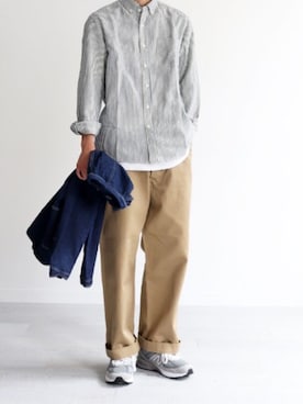 「Dickies（ディッキーズ）の【お気に入り数11万人突破】Dickies/ディッキーズ THE ORIGINAL FIT 874 TCツイル センタープレス スケーターパンツ レングス32インチ ワークパンツ イージーパンツ 2026年春夏春服 夏服（チノパンツ、グレー系）」を使った、rooptokyokkさん（メンズ・173cm）の春コーディネート