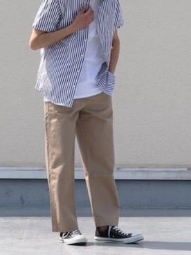 「Dickies（ディッキーズ）の【お気に入り数11万人突破】Dickies/ディッキーズ THE ORIGINAL FIT 874 TCツイル センタープレス スケーターパンツ レングス32インチ ワークパンツ イージーパンツ 2026年春夏春服 夏服（チノパンツ、グレー系）」を使った、rooptokyokkさん（メンズ・173cm）の夏コーディネート