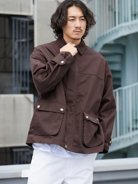 「Dickies（ディッキーズ）のDickies/ディッキーズ TC TWILL UTILITY JACKET TCツイル ユーティリティ ジャケット メンズ レディース 2026年 秋 秋服 冬 冬服（ブルゾン、ブラウン系）」を使った、rooptokyokkさん（メンズ・178cm）の秋コーディネート