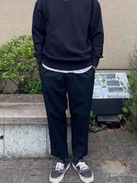 「Dickies（ディッキーズ）の【お気に入り数11万人突破】Dickies/ディッキーズ THE ORIGINAL FIT 874 TCツイル センタープレス スケーターパンツ レングス32インチ ワークパンツ イージーパンツ 2026年春夏（チノパンツ、ブラック系）」を使った、rooptokyokkさん（メンズ・173cm）の春コーディネート