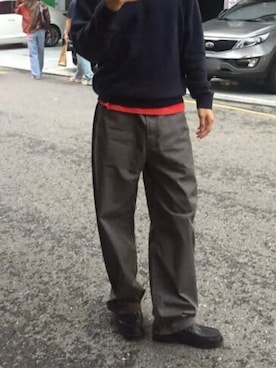 「GILDAN（ギルダン）のGILDAN/ギルダン USAオーバーサイズ ロングスリーブプルオーバークルーネックスウェット 無地トレーナー ユニセックス 2026年春夏（スウェット、ブラック系）」を使った、rooptokyokkさん（メンズ・173cm）の春コーディネート