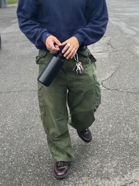 「GILDAN（ギルダン）の【ROOPTOKYO】GILDAN ６oz クルーネック 袖リブ ロングスリーブTee /ロンT 無地カットソー オーバーサイズ 2026年春夏（Tシャツ/カットソー、ブラック系）」を使った、rooptokyokkさん（メンズ・173cm）の春コーディネート