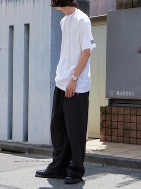 「Dickies（ディッキーズ）の【お気に入り数11万人突破】Dickies/ディッキーズ THE ORIGINAL FIT 874 TCツイル センタープレス スケーターパンツ レングス32インチ ワークパンツ イージーパンツ 2026年春夏（チノパンツ、ブラック系）」を使った、rooptokyokkさん（メンズ・178cm）の夏コーディネート