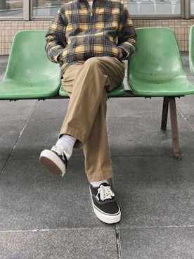 「Dickies（ディッキーズ）の【お気に入り数11万人突破】Dickies/ディッキーズ THE ORIGINAL FIT 874 TCツイル センタープレス スケーターパンツ レングス32インチ ワークパンツ イージーパンツ 2026年春夏（チノパンツ、ブラック系）」を使った、rooptokyokkさん（メンズ・173cm）の春コーディネート