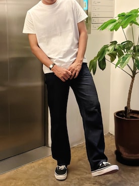 「FRUIT OF THE LOOM（フルーツオブザルーム）のFRUIT OF THE LOOM×ROOPTOKYO/フルーツオブザルーム×ループトウキョウ ブランドロゴ コラボＴシャツ メンズ レディース ユニセックス 2026年春夏春服 夏服（Tシャツ/カットソー、ホワイト系）」を使った、rooptokyokkさん（メンズ・173cm）の夏コーディネート