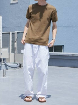 「AVIREX（アヴィレックス）のAVIREX/アビレックス DAILY S/S RIB CREW NECK TEE デイリー 半袖 リブ クルーネック Tシャツ タイト スリムフィット メンズ レディース 2026年 夏 夏服（Tシャツ/カットソー、グリーン系）」を使った、rooptokyokkさん（メンズ・178cm）の夏コーディネート