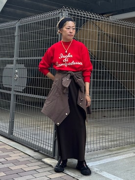「アイテム（マウンテンパーカー）」を使った、飯田さん（レディース・163cm）の秋コーディネート