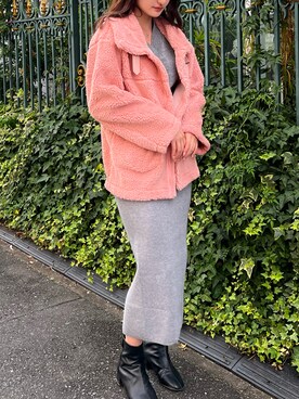 「アイテム（ムートンコート、ピンク系）」を使った、lamoaさん（レディース・156cm）の冬コーディネート