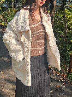 「30代コーデ」｜「アイテム（ムートンコート）」を使った、lamoaさん（レディース・161cm）の秋コーディネート