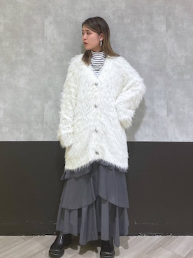 「PAGEBOY（ページボーイ）のモンスターフェザーカーディガン（カーディガン/ボレロ）」を使った、Hinataさん（レディース・154cm）の秋コーディネート