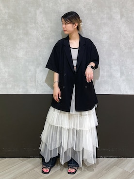 「チュールスカート」｜「アイテム（テーラードジャケット）」を使った、Hinataさん（レディース・154cm）の夏コーディネート