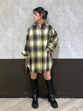 「PAGEBOY（ページボーイ）のオンブレチェックルーズシャツ（シャツ/ブラウス）」を使った、Hinataさん（レディース・154cm）の夏コーディネート