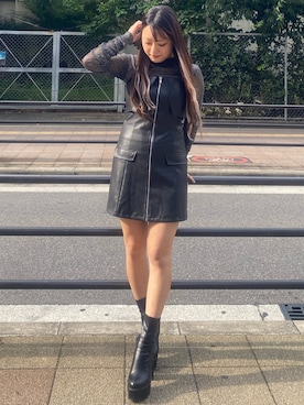 「レザーワンピース」｜momokaさん（レディース・155cm）の秋コーディネート