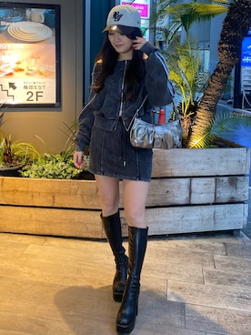 「レザーブーツ」｜momokaさん（レディース・155cm）の冬コーディネート